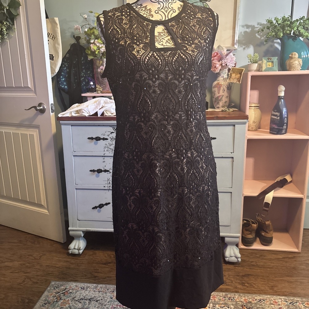 R&M Richard's Black Party Dress‎ Sz 12. Lace And Sequins. Y2K